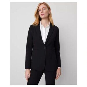 Ann Taylor Black Suiting Blazer, Single Button / Longer Fit